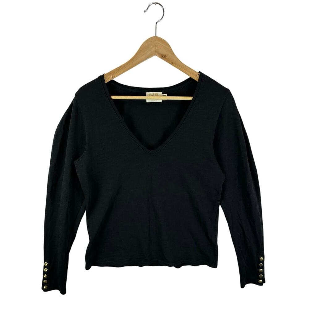 Nation LTD Black V Neck Longsleeve Top Size Medium Cotton Classic Capsule
